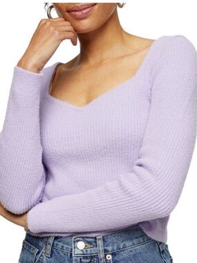 Top Shop sweat heart neck lavender ribbed crop sweater